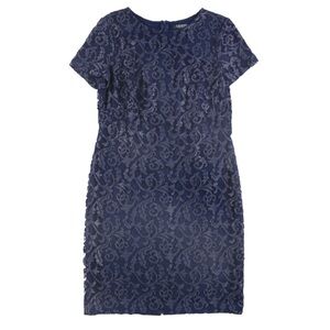 Lauren Ralph Lauren Women’s Christiana Dress 16 Navy Blue Floral Sheath Cocktail